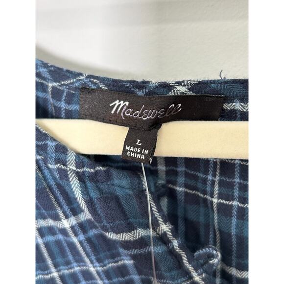 NWT Madewell Women's Gauze Ruffle Trimmed Mini Dress in Deep Indigo Plaid Size L - Picture 8 of 9